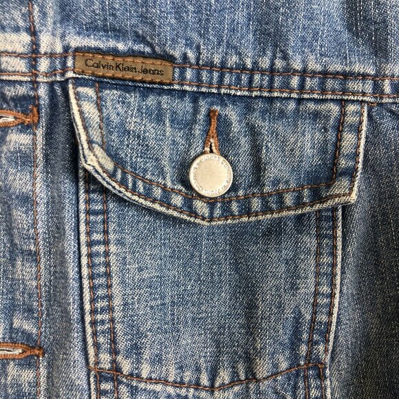 Calvin Klein Jeans Men's Vtg Trucker Denim Jacket Medium Cotton Medium Wash - Picture 4 of 10